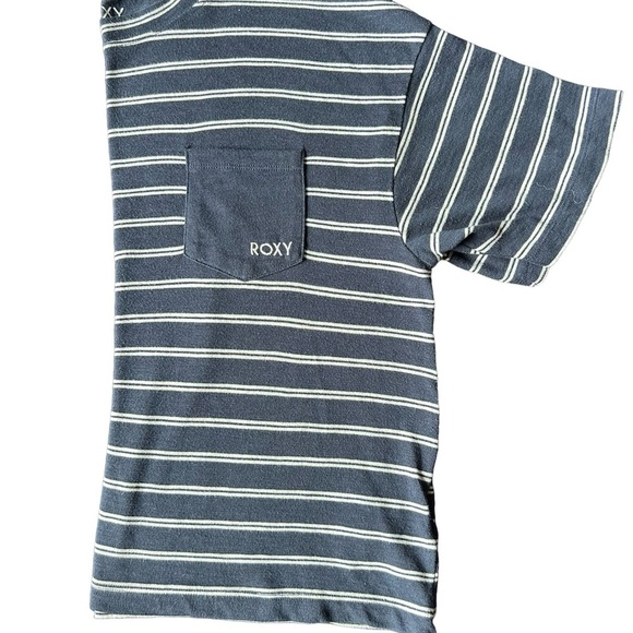 Roxy Striped Navy and white T-Shirt with pocket - Picture 3 of 6
